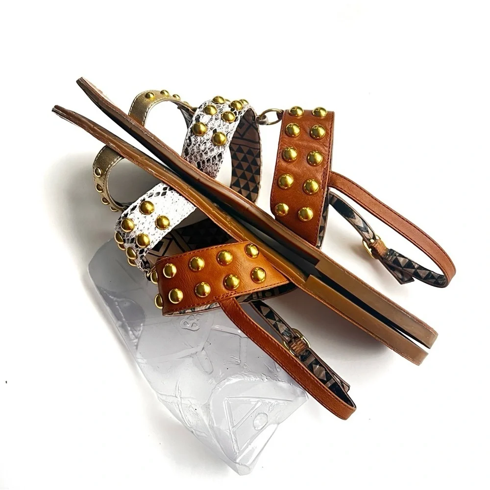 Jessica Simpson dressy flat sandals KARI studded Gold Combo New Metallic sz 10 - Picture 5 of 14